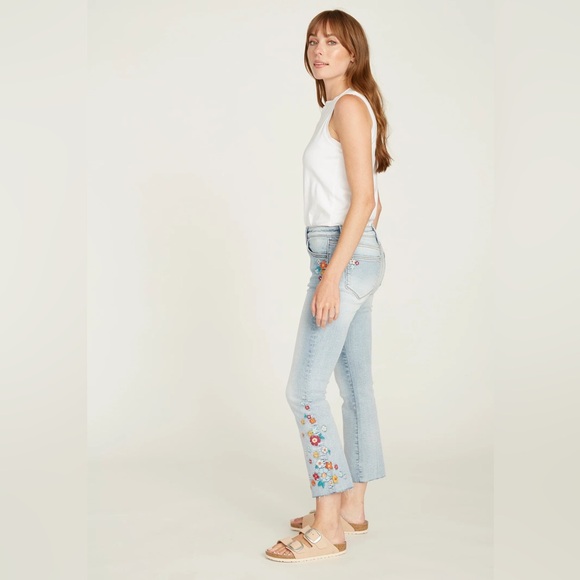DRIFTWOOD Blue Flare & Wide Leg Jeans with Bohemian Embroidery - Picture 6 of 7